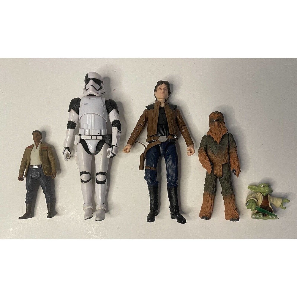 Star Wars Action Figures Lot Of 5 Yoda + Luke + Stormtrooper + Chewbacca + Finn